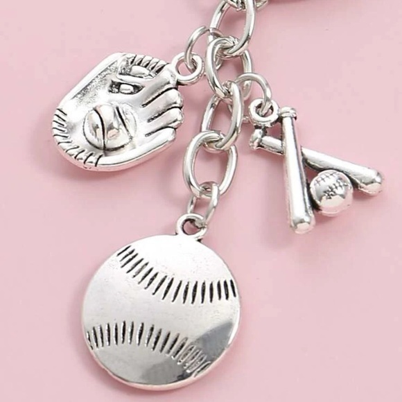 2 pcs Baseball Ball Glove Bat Charm Keychain Silver Plated Sports - Picture 4 of 6